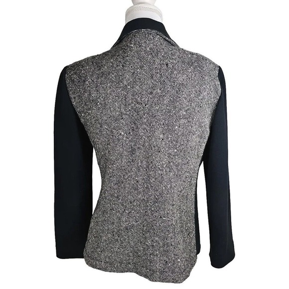 VNTG. LIZSPORT~Woman Sz 8 Petite~ Black/White 100% Wool Zip-Up Blazer Colorblock - Picture 6 of 12